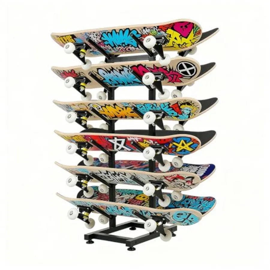 

6-Layer Skateboard Racks Floor Stand for Deck Longboard Snowboard Standard Mini Cruiser Skateboard Storage Organizer Black Meta