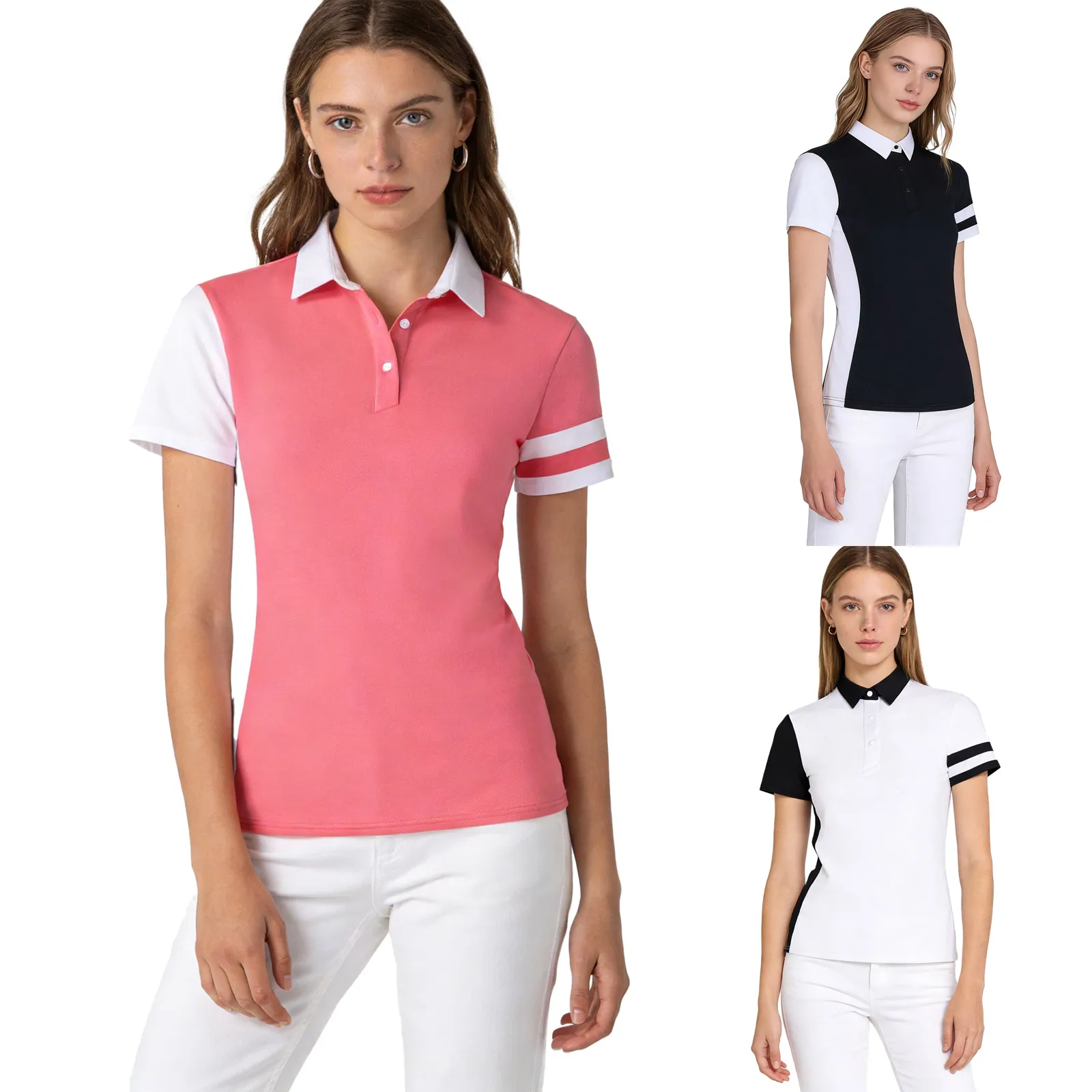 

Женские рубашки для гольфа с цветными вставками, коротким рукавом и отложным воротником, дышащие, быстросохнущие спортивные топы для гольфа, тенниса и тренировок