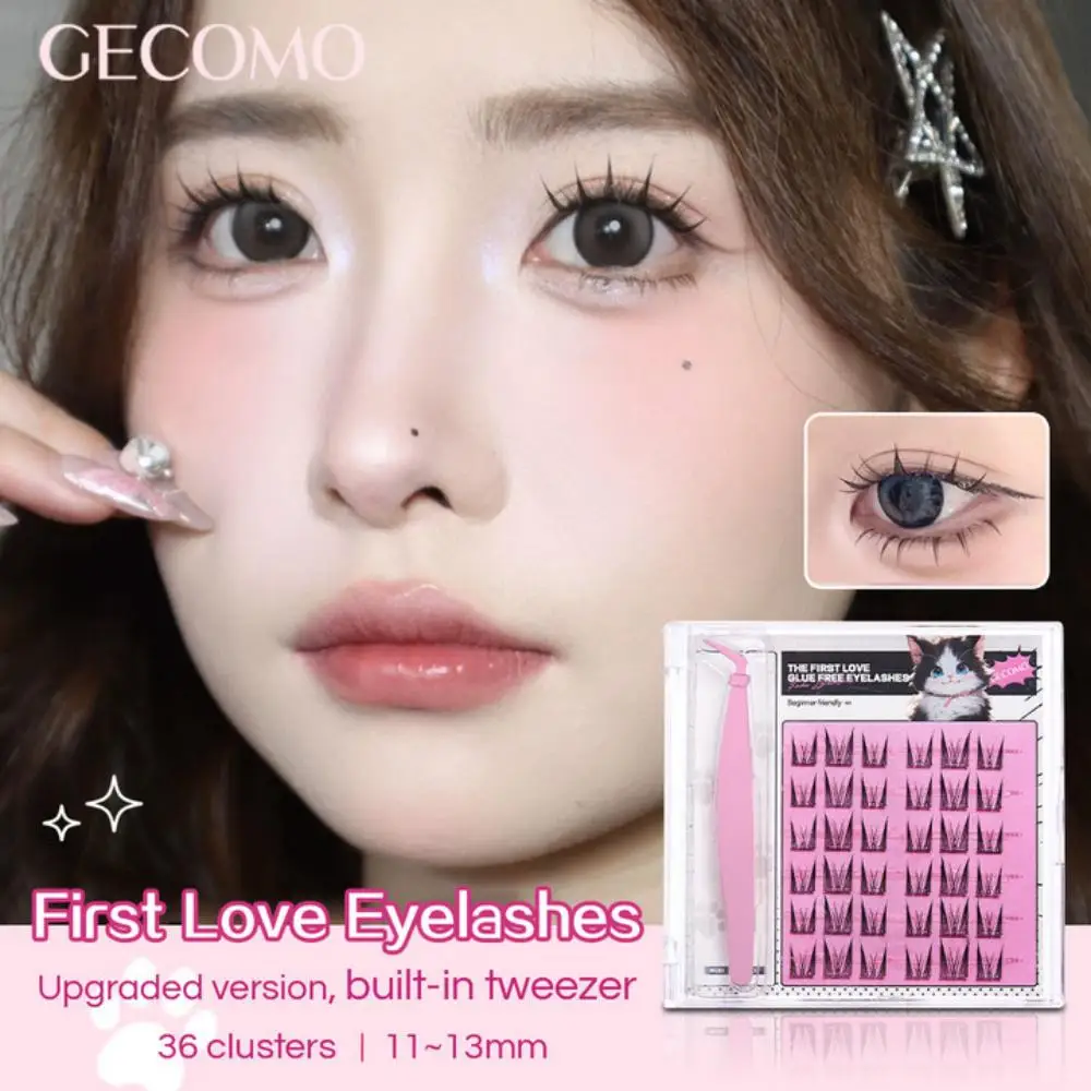 36 Clusters of First Love Glue-free False Eyelashes With Built-in Tweezer 11-13mm Natural Curling Eyelashes For Beginners