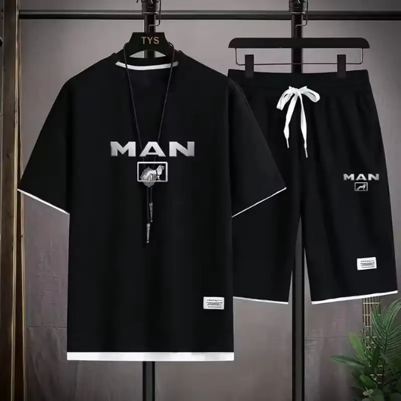

Men's mesh 2D T-shirt sports pants set summer fashion casual short sleeved T-shirt sports clothing outdoor street two-piece set