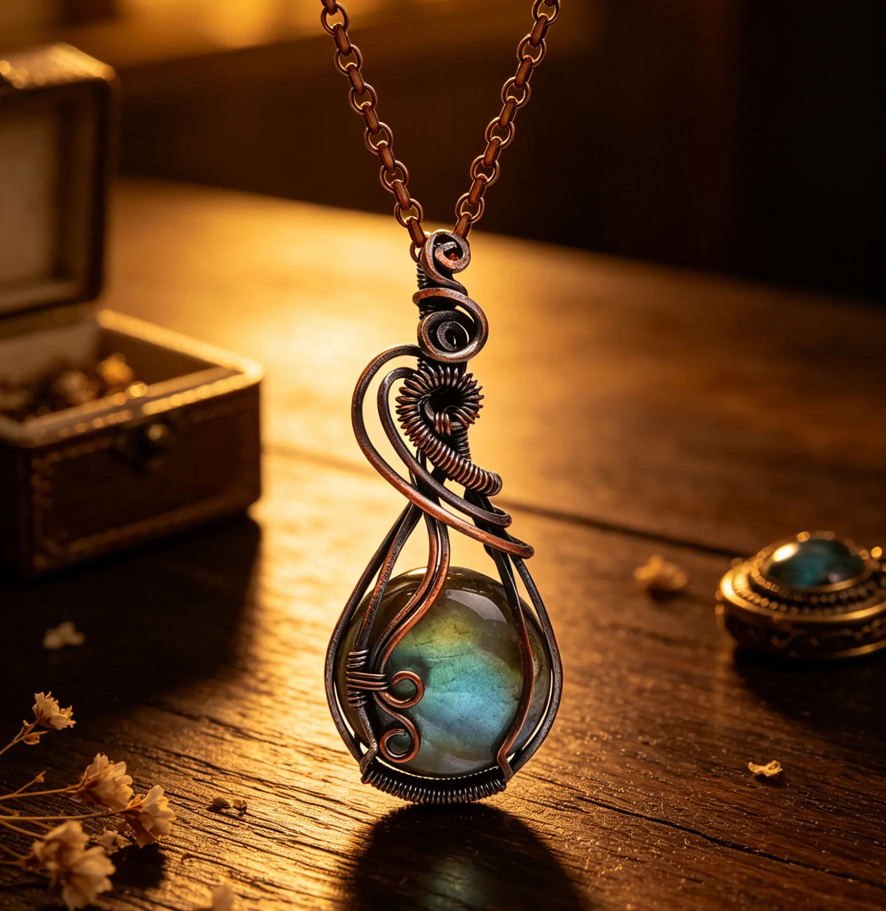 Labradorite Rainbow Vintage Copper Gemstone Pendant Copper Wire Wrapped Labradorite Jewelry Labradorite Necklace With Chain
