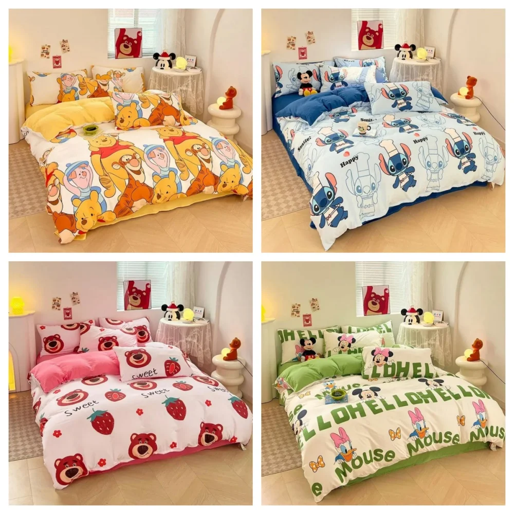 

Disney Bedding Set Cute Mickey Lotso Huggin Bear Four Piece Double Queen Size Pillowcase Bed Girl Dorm Bedclothes Home Textile