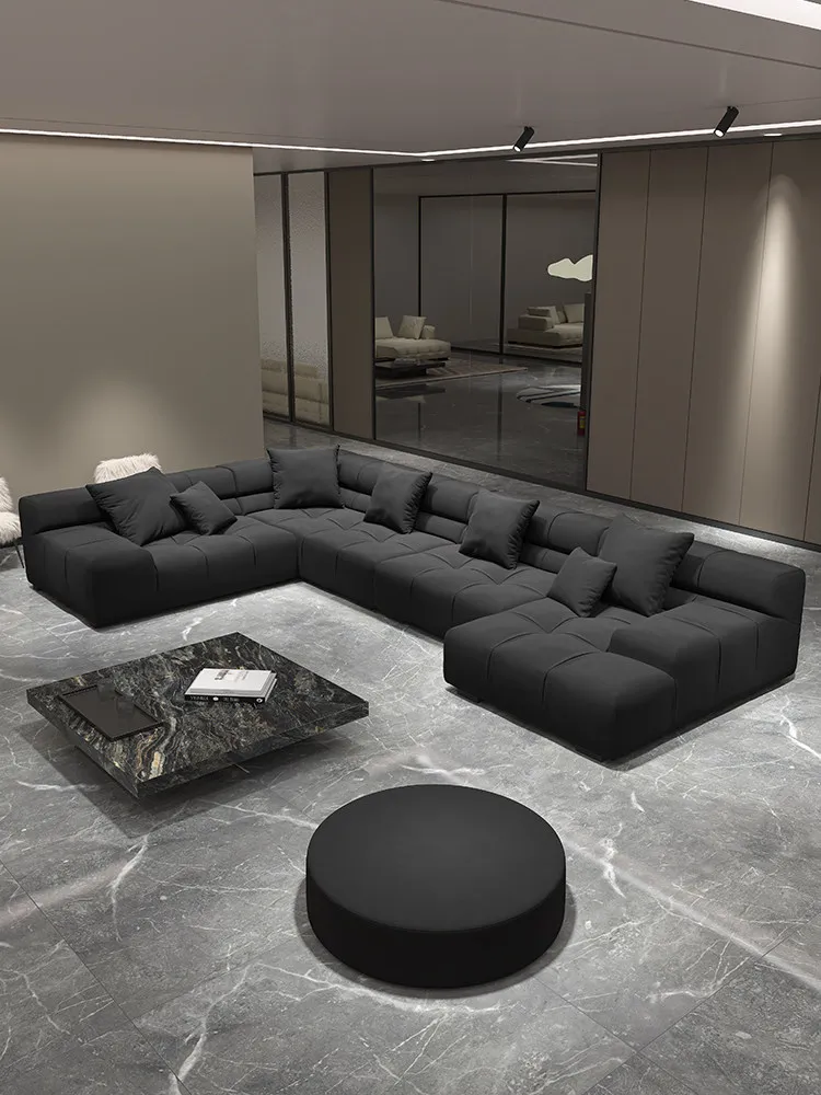 Sofa Italian minimalist puff corner fabric combination living room black sofa