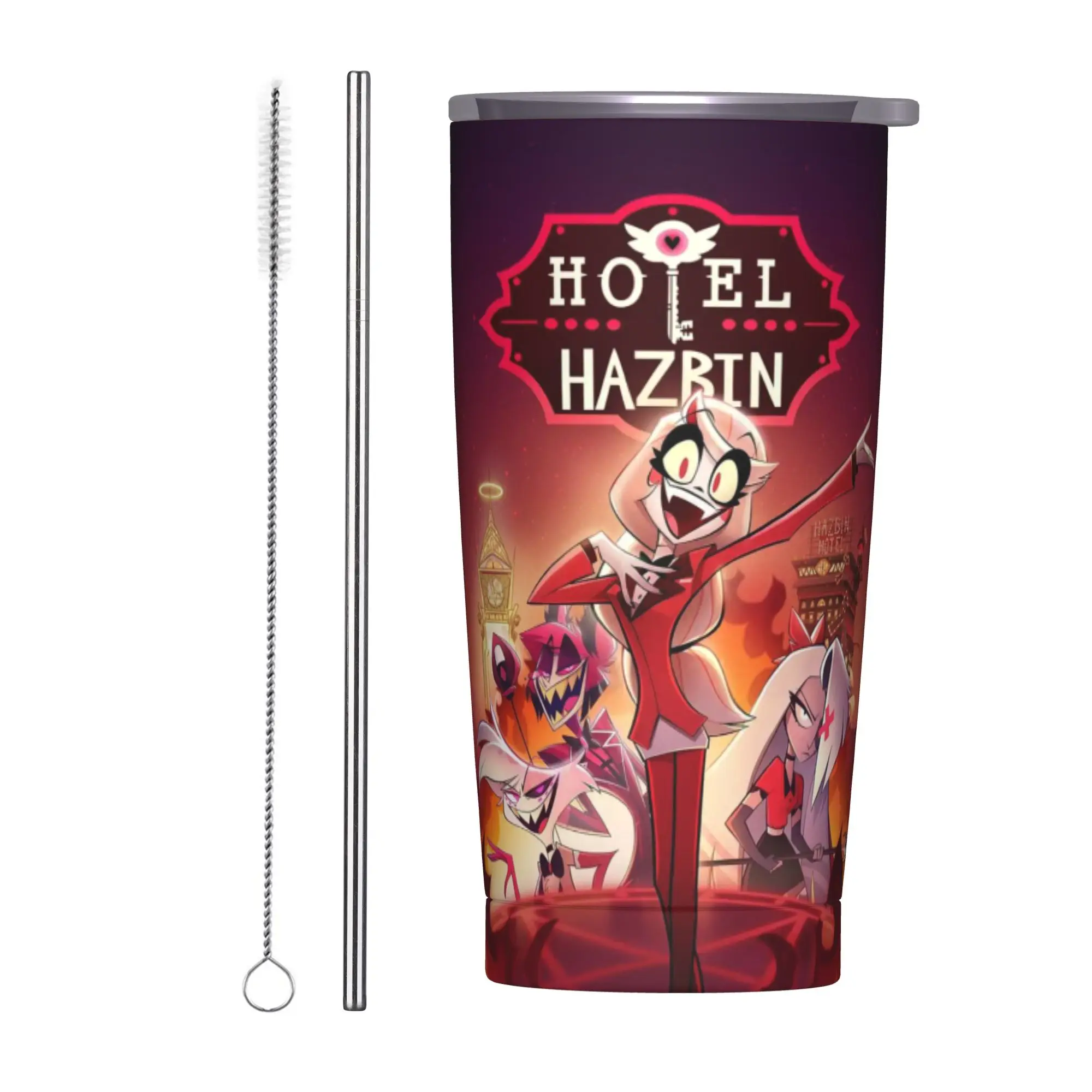 

hazbines hoteles alastor vox 2 Tumbler With Straw Stainless Steel Mugs Cup Double Wall Vacuum Insulated for Cold Or Hot 20oz