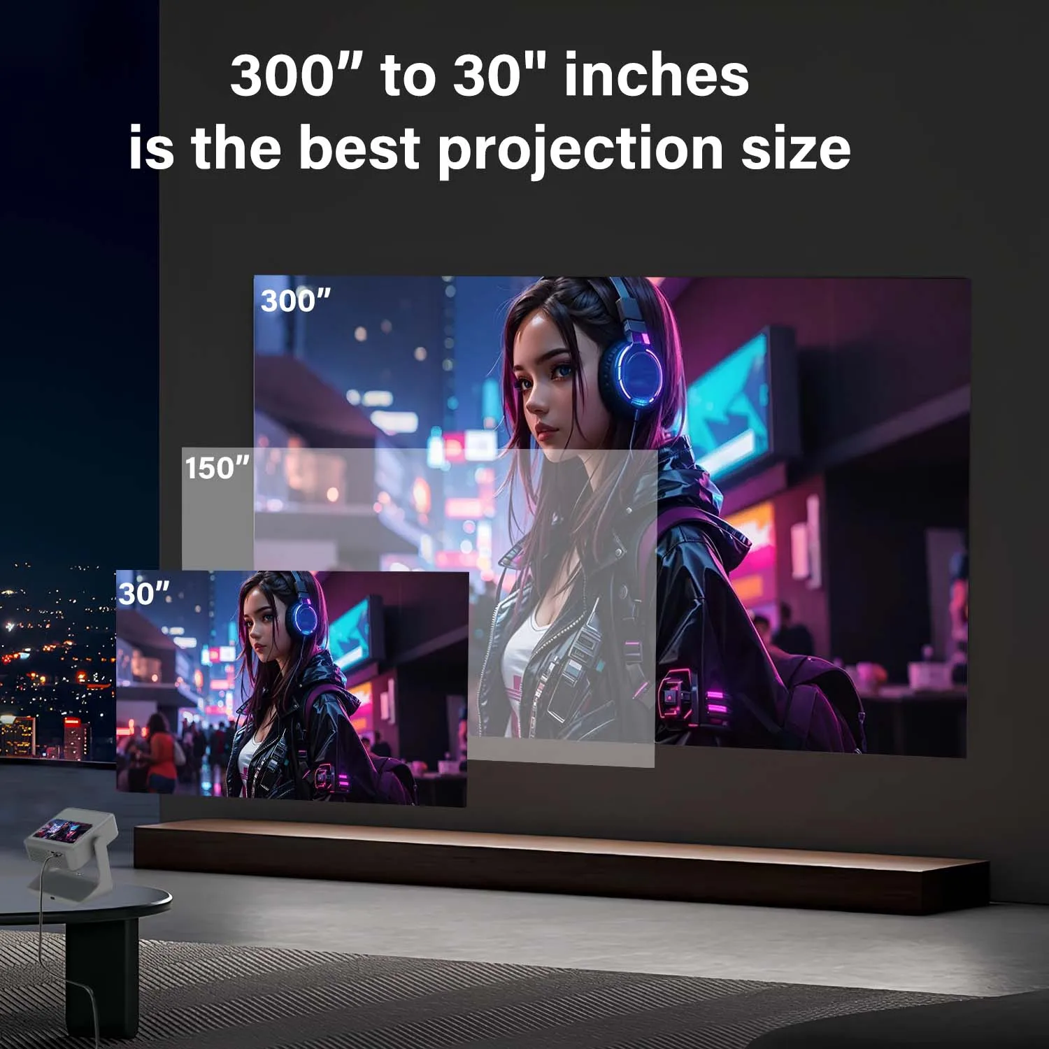 Prime Video Supported Projector 8'' Touch Screen 1080P 4K, 180° Rotation - Android iOS Sync, WiFi BT5.0, HDMI USB Home Cinema