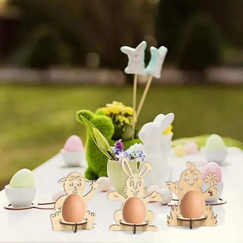 Wooden Egg Holders Animal Design Egg Cup Easter Display Rack Easter Egg Stand Holder for Fireplace Home Desktop Bedroom