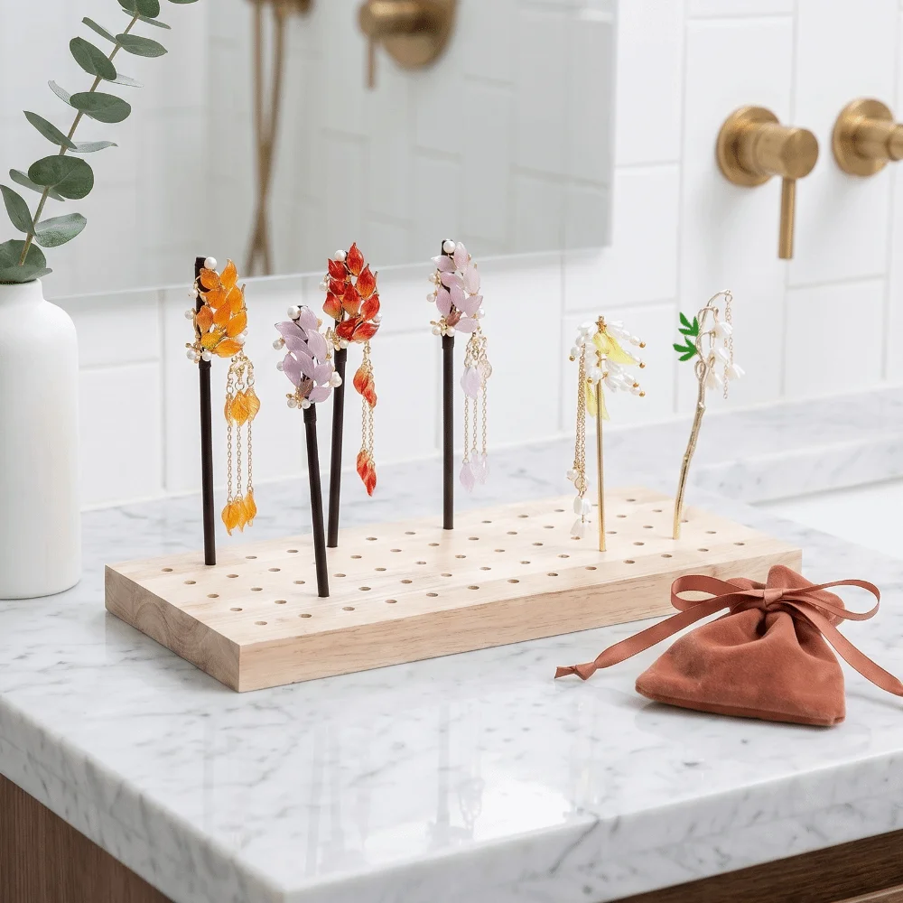 54/65 Slots Hairpin Wooden Insert Board 5mm Jewelry Stand Ultra-light Drying Stand Space-Saving Display Trays DIY Storage Board