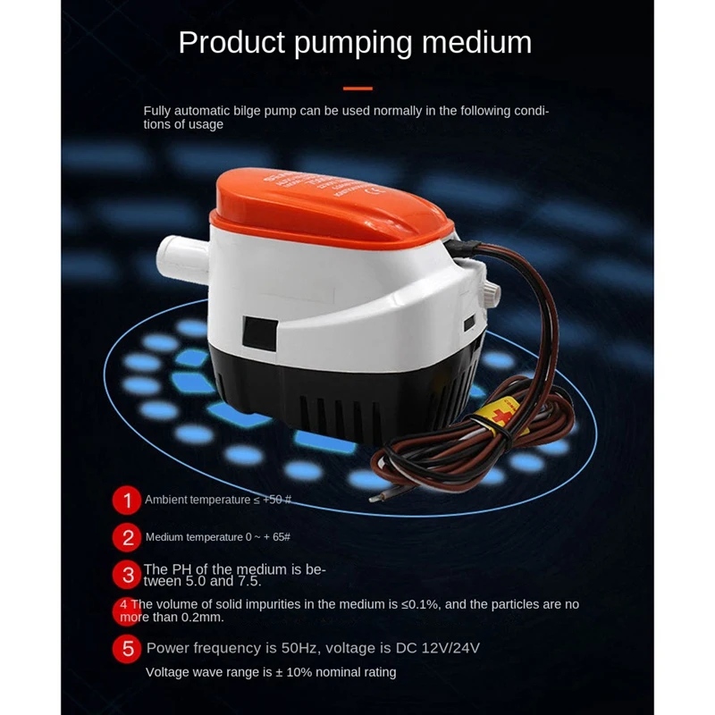 Bilge Pump Fully Automatic Switch Electric Small Submersible Pump 750GPH Big Flow Drainage Pump Environmental 12V DC