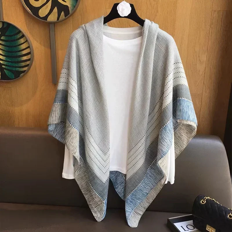 

Весенне-летний модный полосатый хлопковый льняной солнцезащитный крем, женский элегантный повседневный мягкий универсальный шарф