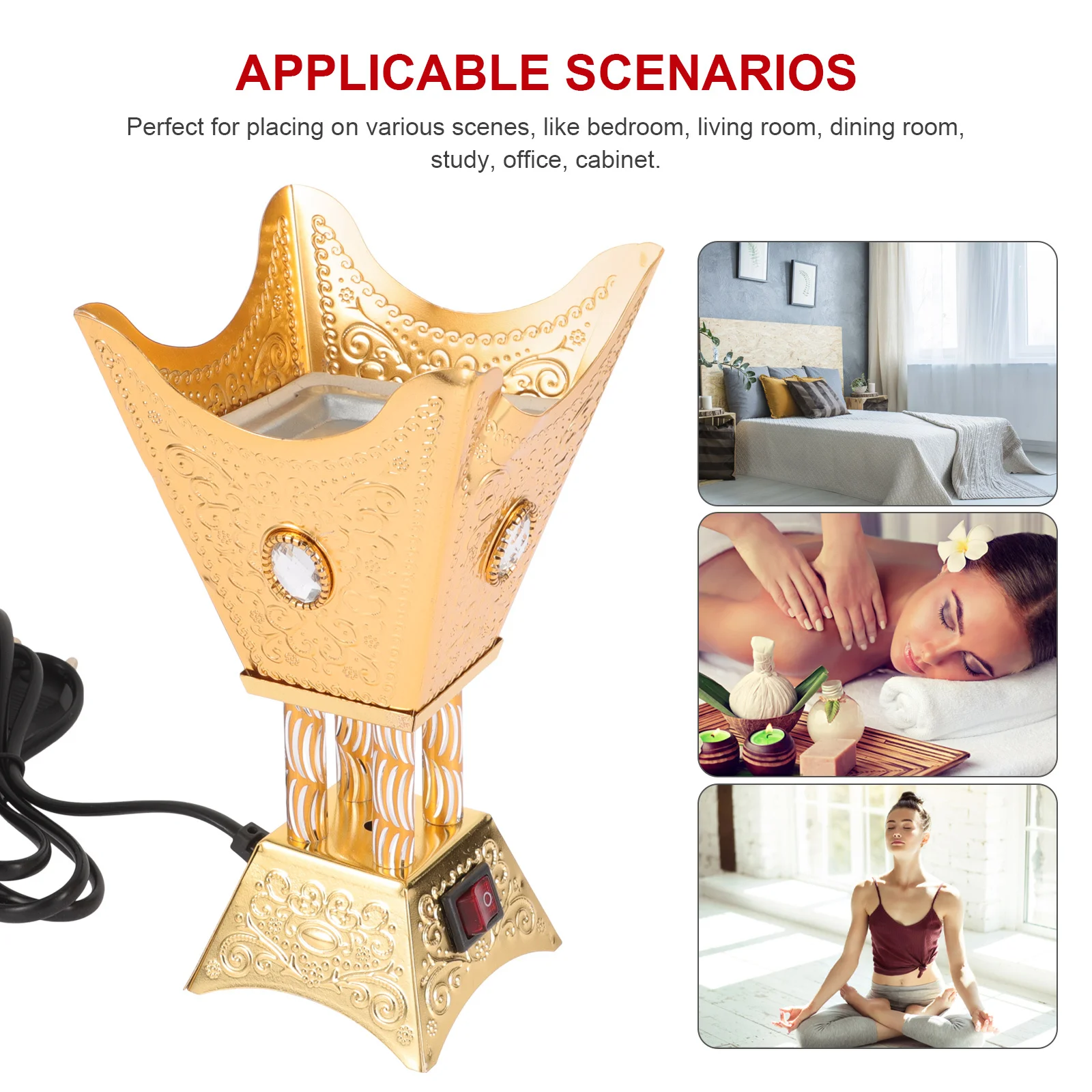 

Metal Incense Burner Plug in Censer Holder Decorative Aroma Burner for Home Office Tabletop Retro Incense Stove Eu Plug