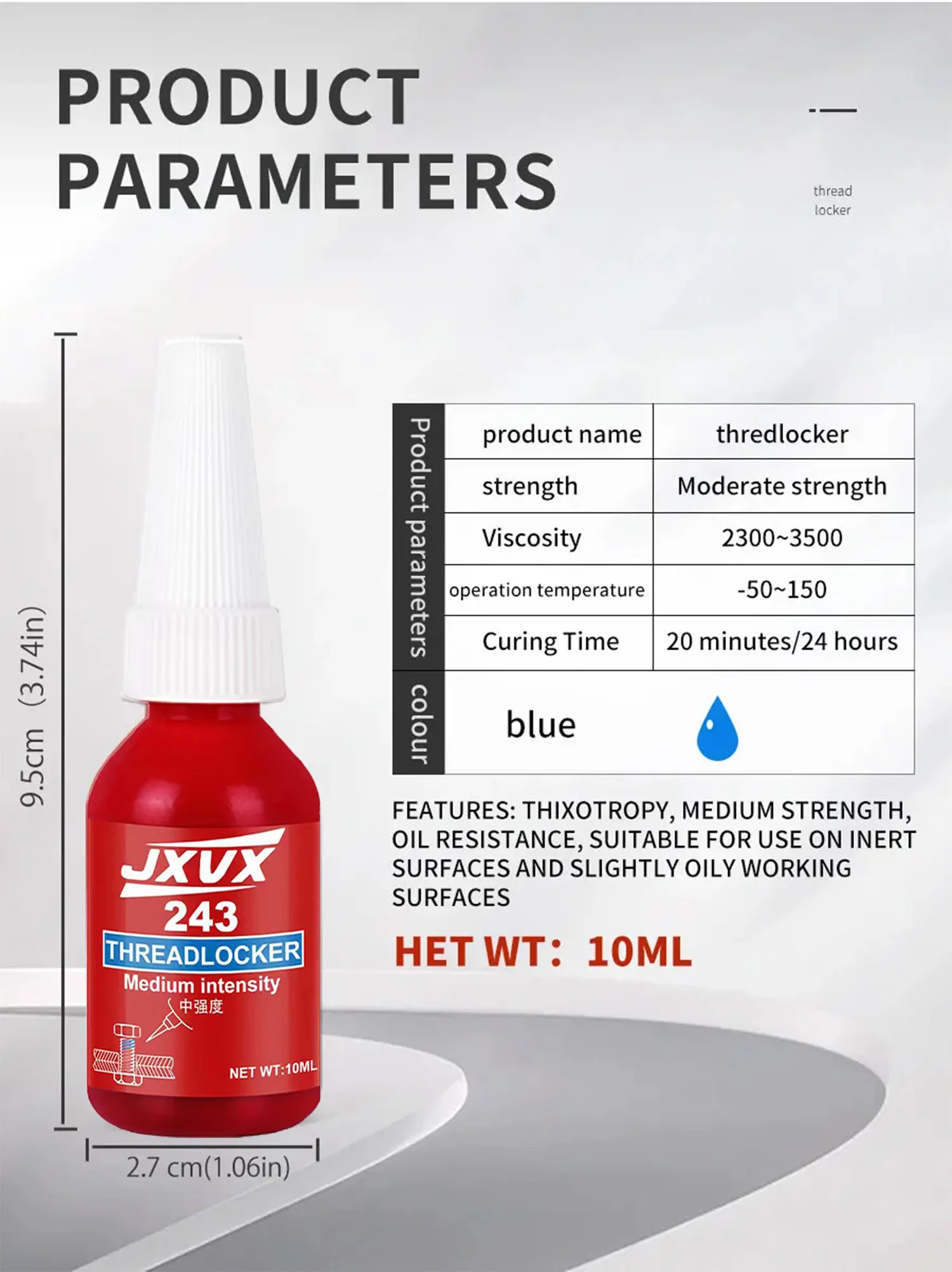 1-10 قطع 243 مانع تسرب خيوط أزرق متوسط القوة - مقاوم للحرارة والزيت - لاصق لا هوائي للمسامير والصواميل والبراغي - يمنع التراخي والتآكل - معجون مانع تسرب البراغي لمنع التراخي.