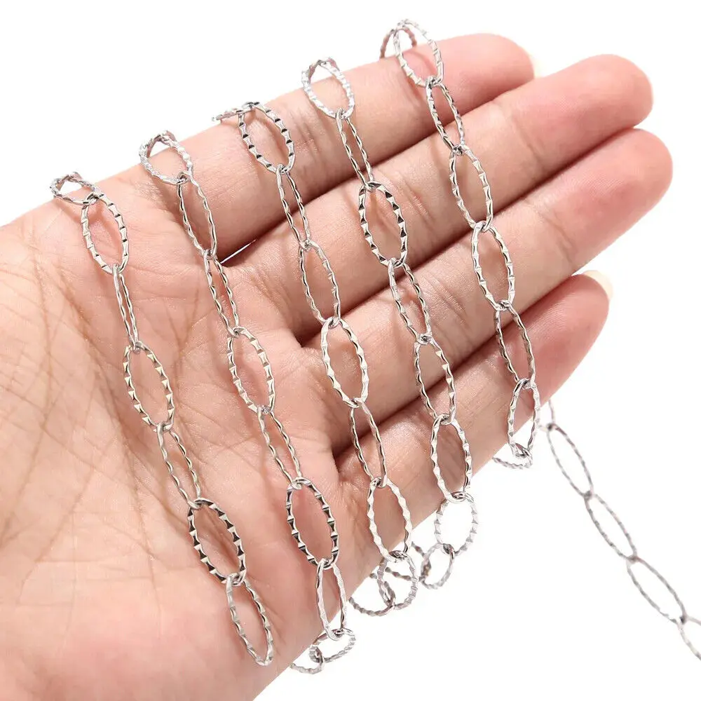 1meter Stainless Steel Gold Plated 7mm width Oval Chain Textured Link Chain for Necklace Bracelet Eyeglasses Chain diy Jewelry