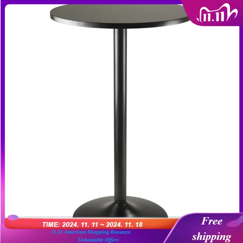 

Obsidian Pub Table Round Black Mdf Top with Black Leg And Base - 23.7-Inch Top, 39.76-Inch Height