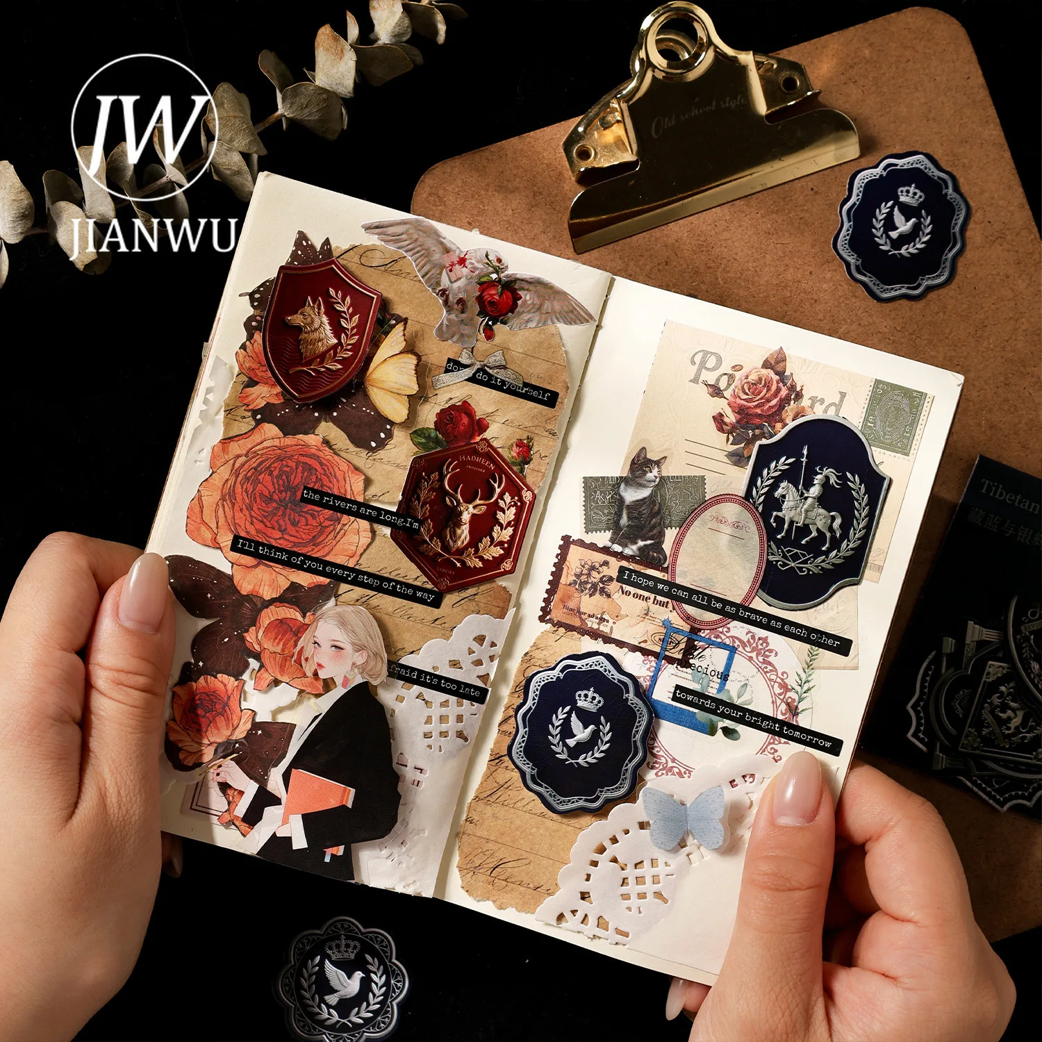 JIANWU Vintage European Badge Landscape Material Collage Scrapbooking Sticker Creative DIY Journal Stationery view 3