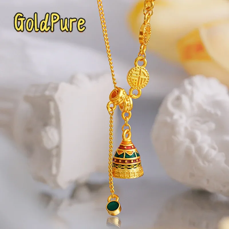 

Goldpure Women's Necklace 9999 24K Real Gold Ancient French Chaoyuanfu Wishing Set Chain New Chinese Design Enamel Color Craft