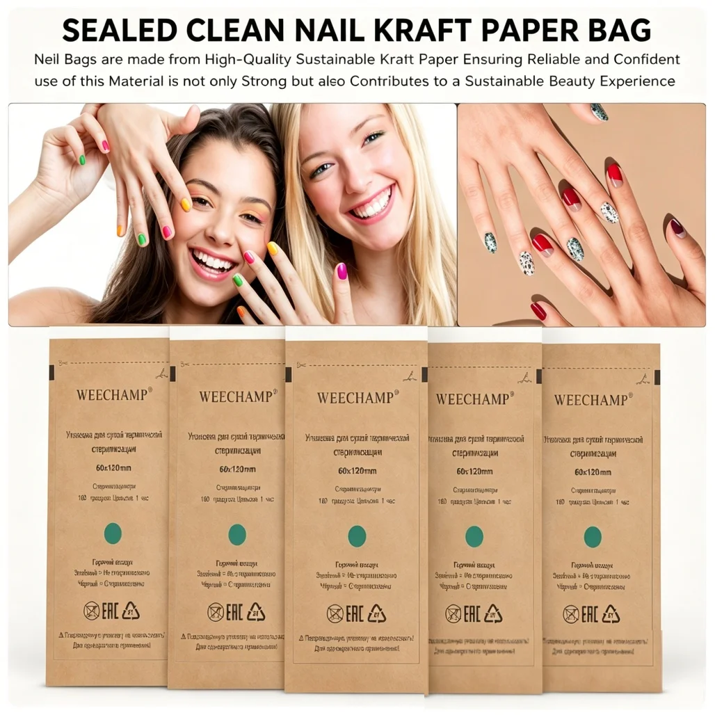50PCS 120*60mm Dry Heat Sterilization Pouches Self-Sealing Autoclave Kraft Paper Cleaning Bags for Dentist Nail Art Supplies