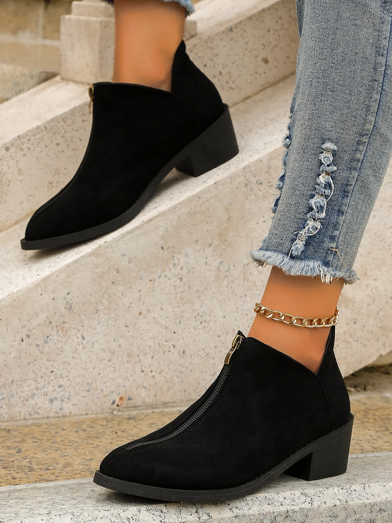 Women Zip Heels Chelsea Ankle Boots On Sale  Loose Ankle Design  Comfort Breathable Spring Autumn Boots