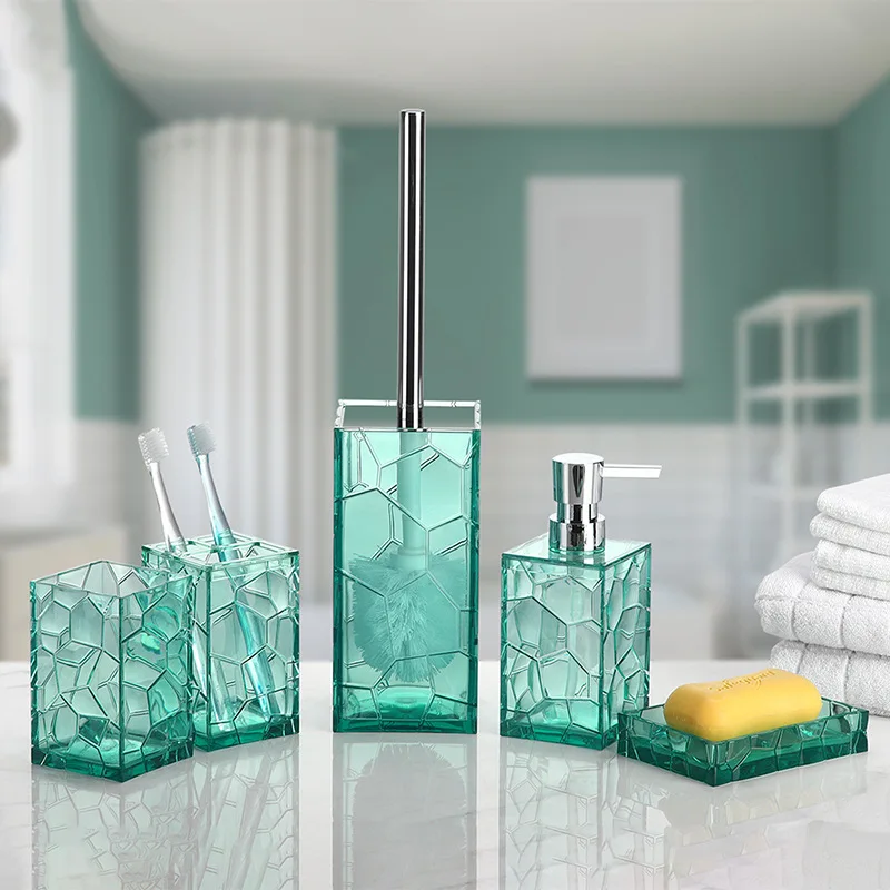 Bathroom Toiletries Set Glass Acrylic 5-Piece Set Toilet Brush Lotion Bottle Toothbrush Holder Soap Box Bathroom Amenities