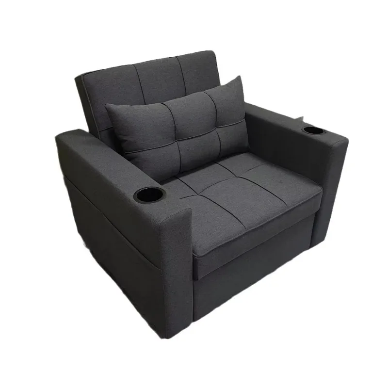 Single sofa bed, folding function, sleeping function, multi-functional design, armrest, cup holder, fabric, modern simplicity,