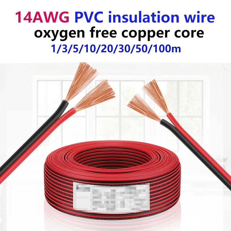 

14 AWG Gauge Copper Cables 2core PVC Insulated Electrical Wires 2pin Stranded Power Lines for Solar Battery Speaker Auto Car AMP