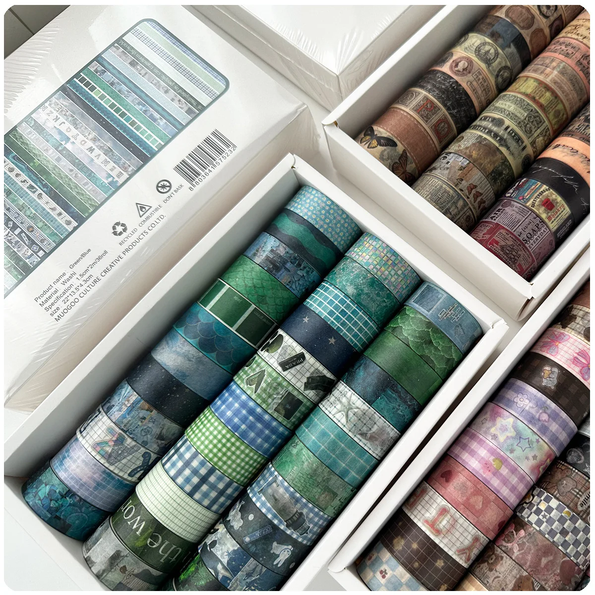 36rolls Multi Pattern Paper Washi Tape Set Blue Green Girl Style Classical Adhesive Masking Tapes Decoration Stickers A7695