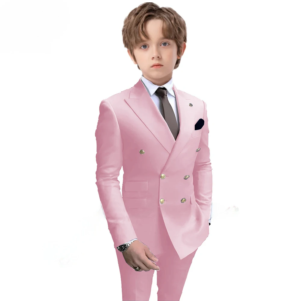 Navy Blue Boys 2 Piece Suit Double Breasted Blazer Kids Wedding Tuxedo Jacket Pants Formal Child Clothes 2-16 Years Old