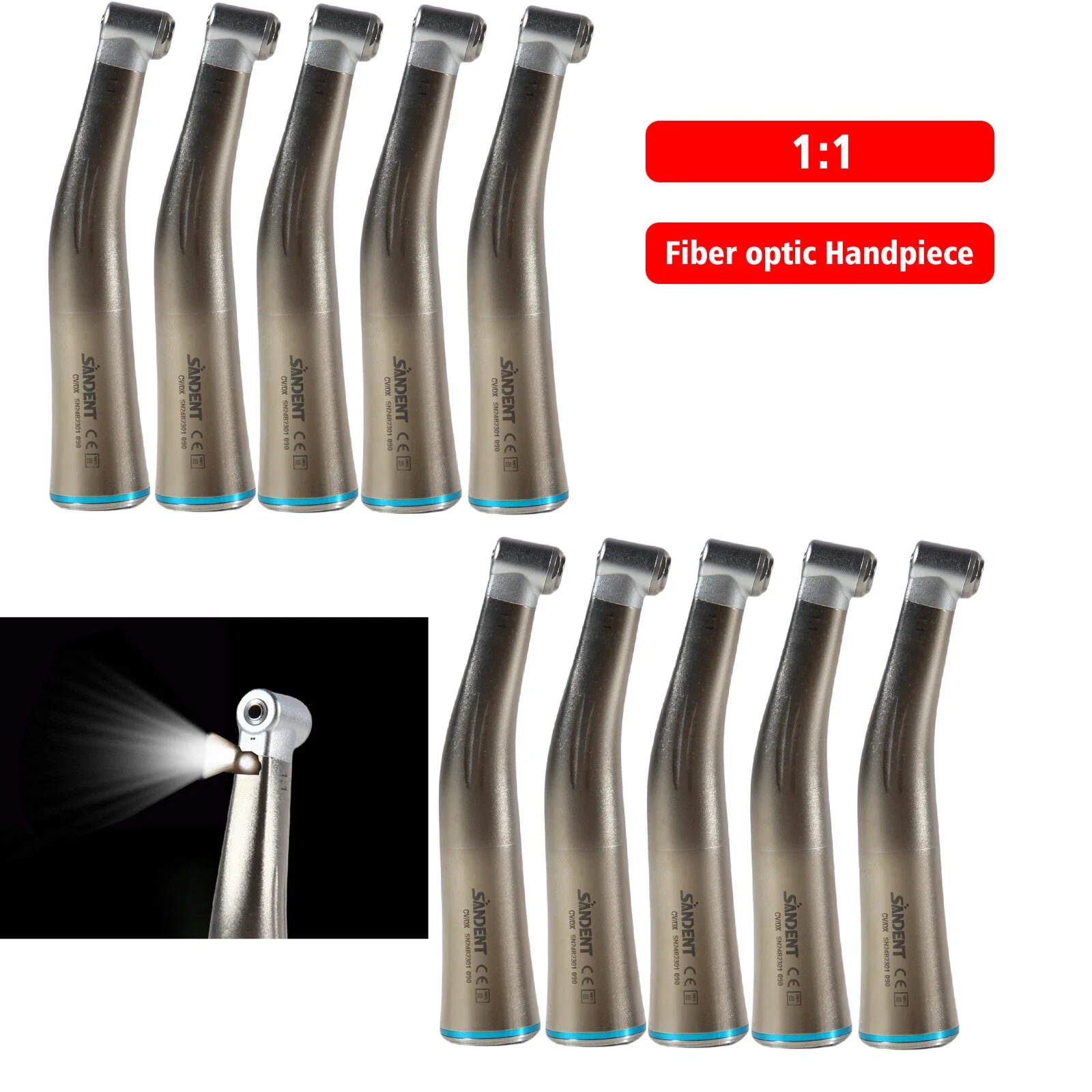 1-10 Stück Dental-LED-Glasfaser-Winkelstück 1:1 Niedriggeschwindigkeits-Handstück für NSK/Kavo