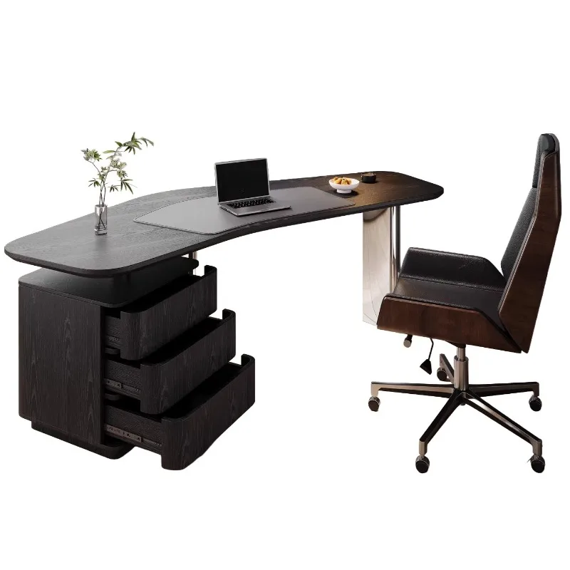 

Solid wood large boss table Italian light luxury modern simple high-end minimalist desk independent single business desk