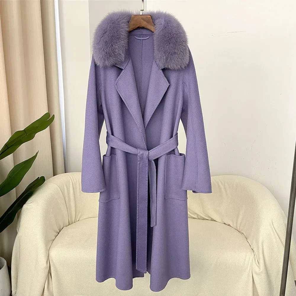 Natural Fur Jacket 2024 Wool Coat Woolen Ladies Fox Fur Collar Real Fur Coat Winter Jacket Clothes for Women High Street