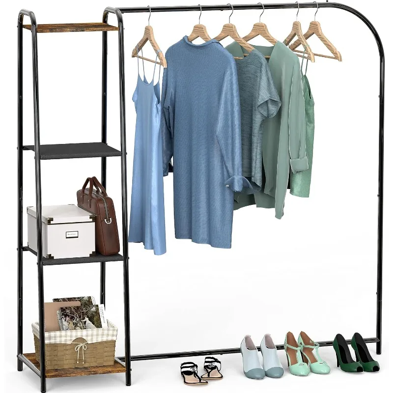 

Clothing Garment Rack With Shelves, Black