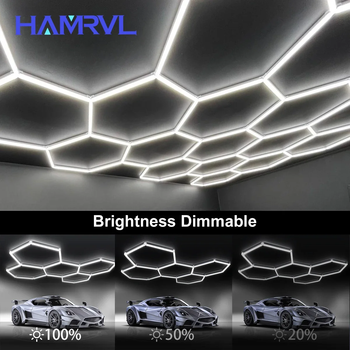 Dimmable Hexagon Led Ceiling Light Barbershop Honeycomb Garage Light 110V-240V Led Tube Lighting For Auto Car Detailing Lighting