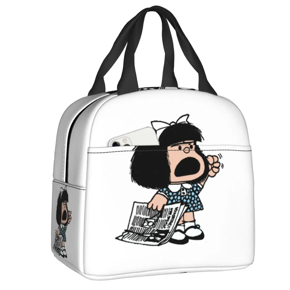 

Custom Mafalda Argentine Cartoon Quino Comic Insulated Lunch Bag for Women Waterproof Thermal Cooler Lunch Box Office Picnic