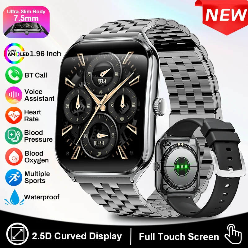 

Ультратонкие умные часы LIGE для Android iOS 1,96 дюйма, AMOLED HD-экран, Bluetooth-вызов, кровяное давление, мужские и женские умные часы, женский подарок