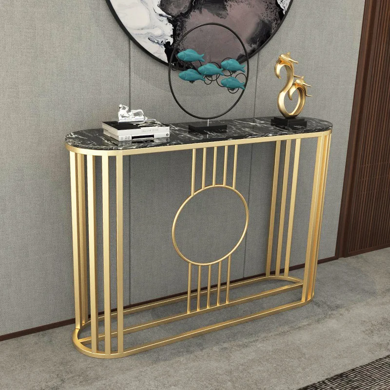 Light luxury wrought iron entrance table marble foyer shelf floor-to-ceiling Nordic living room wall decoration