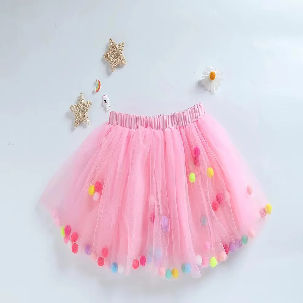 Dance Balls Kid Girls Tutu Skirt Pompon Soft Mesh Lace Children Skirts Ins Style Baby Tutu Pettiskirt Wild Bottoming Princess