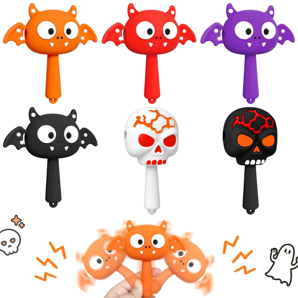 Halloween Skeleton Bat Hand Percussion Rattles Silicone Shaker Musical Instrument Sound Stick Party Favors Birthday Gifts