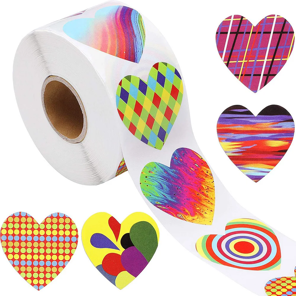 100-500pcs Valentine's Day Heart Shaped Sticker Adhesive Love Stickers Colorful Heart Labels Tags for Wedding Party Decorations