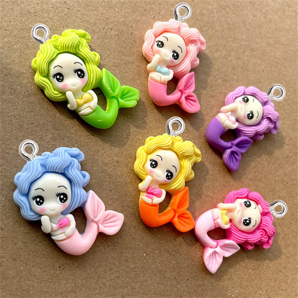 10Pcs Mini Cartoon Mermaid Princess Resin Charms DIY Earring Keychain Necklace Pendant Fashion Jewelry Making Floating Accessory