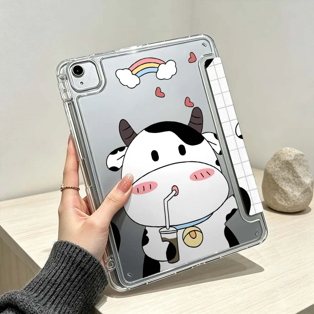 

Cute Cow Pattern For iPad Pro Air mini 6 5 4 3 2 1 11th 10th 6th 5th M5 M4 M3 M2 9gen Foldable 3Y Tablet Case Soft