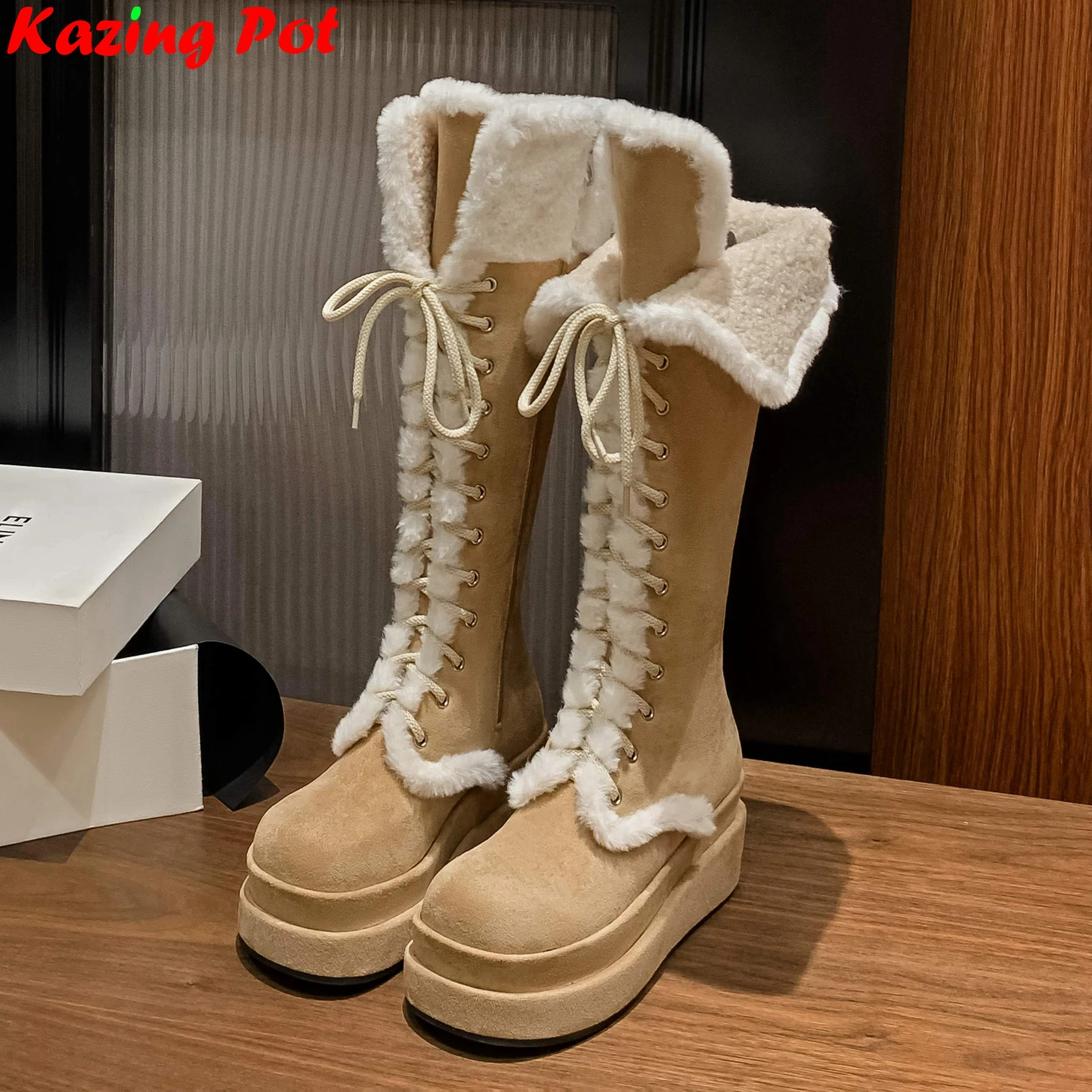 2026 Plus Size Round Toe Zipper Riding Snow Boots Keep Warm Winter Shoes High Heels Increasing Platform Women Thigh High Boots