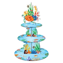 Underwater World Party Cake Display Stand Cartoon Sea Turtle Birthday Cupcake Rack Holder Baby Shower Party Cake Tray Decoration