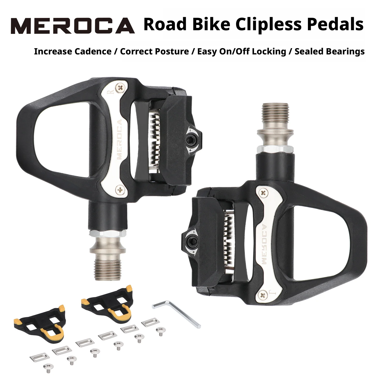 

MEROCA Road Bike Clip Pedals, Clipless Road Cycling Pedals with Cleat Compatible with SPD System