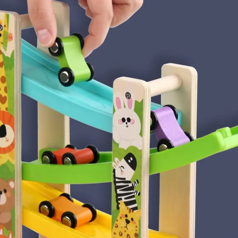 Four-layer Inertia Car Traffic Theme Early Educational Wooden Gliders Track Friction Powered Cartoon Cute Gravity Race Track