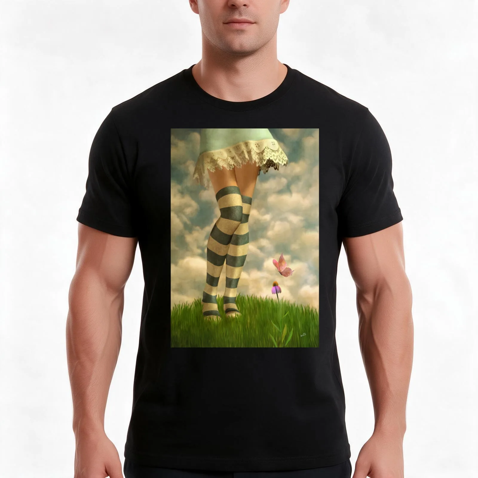 Cute Girl with Striped Socks T-Shirt, Summer Casual Cotton Tee, Oversized Streetwear Tops, Vintage Graphic Print, 100% Cotton