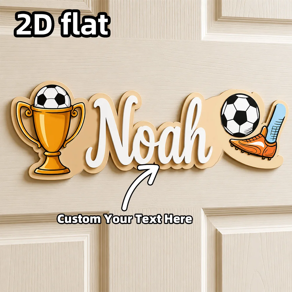 Personalized Custom Name Soccer Wooden Door Sign, Football Trophy Soccer Ball Cleats Wall Plaque, Bedroom Hanging Decor Gift