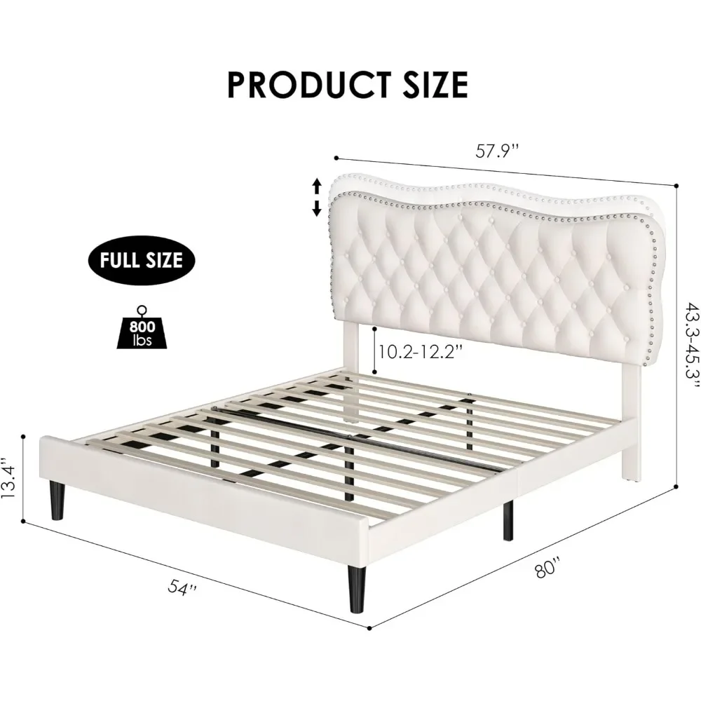 Bed Frame, Diamond Tufted Mattress Foundation with Wood Slats, Velvet Upholstered Platform Bed Frame with Adjustable Headboard