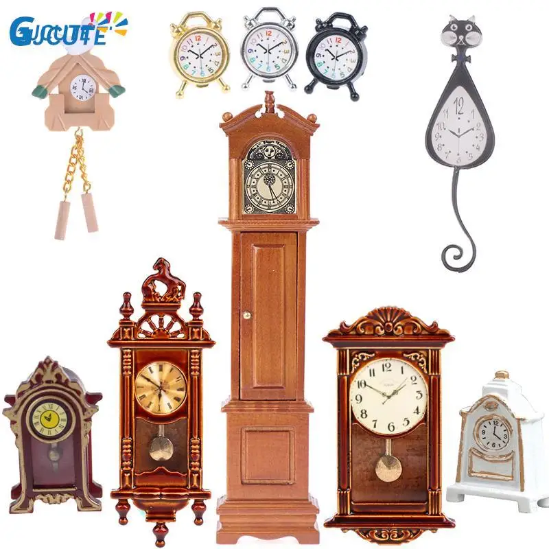 Multi Dollhouse Wall Clock Bird Octagonal Alarm Clocks Doll House Miniature Accessories Pretend Play Living Room Furniture Toys