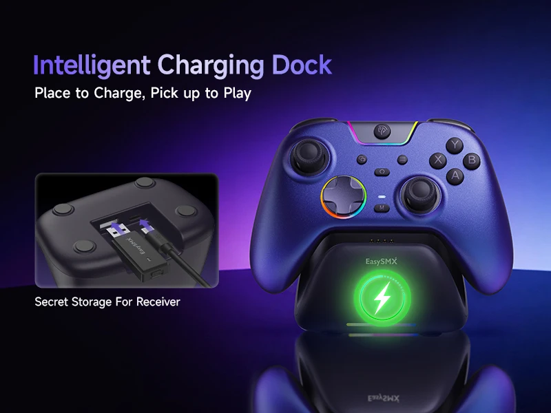 EasySMX Weiß-Schwarzer Gamepad X05 Pro Kabelloser PC-Gaming-Controller für PC Windows iOS Switch Android mit Ladestation – Detail 10