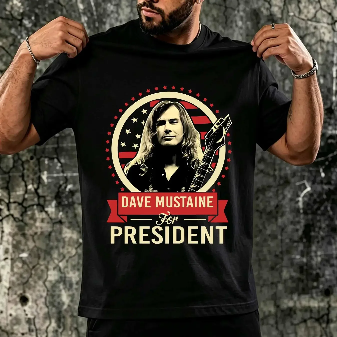 washed T Shirt Dave Mustaine for President S to 4XL long sleeves vintage Washed Stylish Casual Stretched Top For Everyday Wear