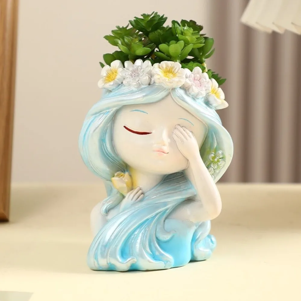 لطيف الجنية رئيس وعاء النبات الراتنج الحرف اليدوية العصارة اناء للزهور مقاوم للماء الكرتون فتاة الوجه الزهرية غرفة المعيشة شرفة